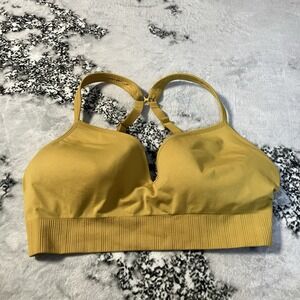 Athleta Warrior Longline Sports Bra Womens Size Medium Yellow‎ Pullover Padded